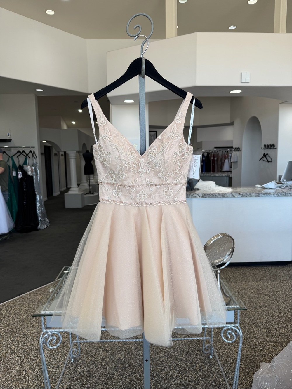Mori Lee Champagne Embroidered Tulle Short Dress 9518